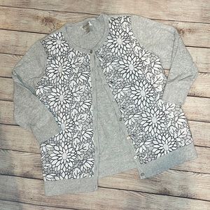 Christopher & Banks Petite Floral Stitched Button down Cardigan Size Medium
